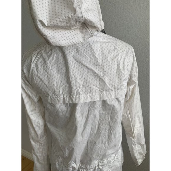 White Lightweight Water Resistant Hooded Packable Jacket XS Cinchable Windbreak - Picture 9 of 14